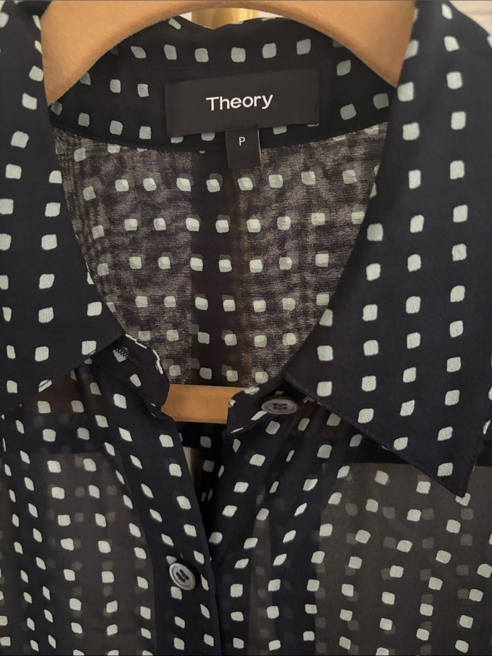 Theory Sunaya Silk Black Sheer Button-Up blouse